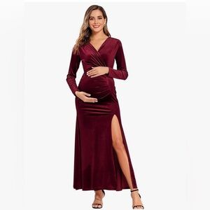 Babalet Maternity Party Dress Long Sleeve Velvet Formal Dresses for Women